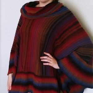 Cowl neck Oversized Boho Colorful Rainbow Poncho